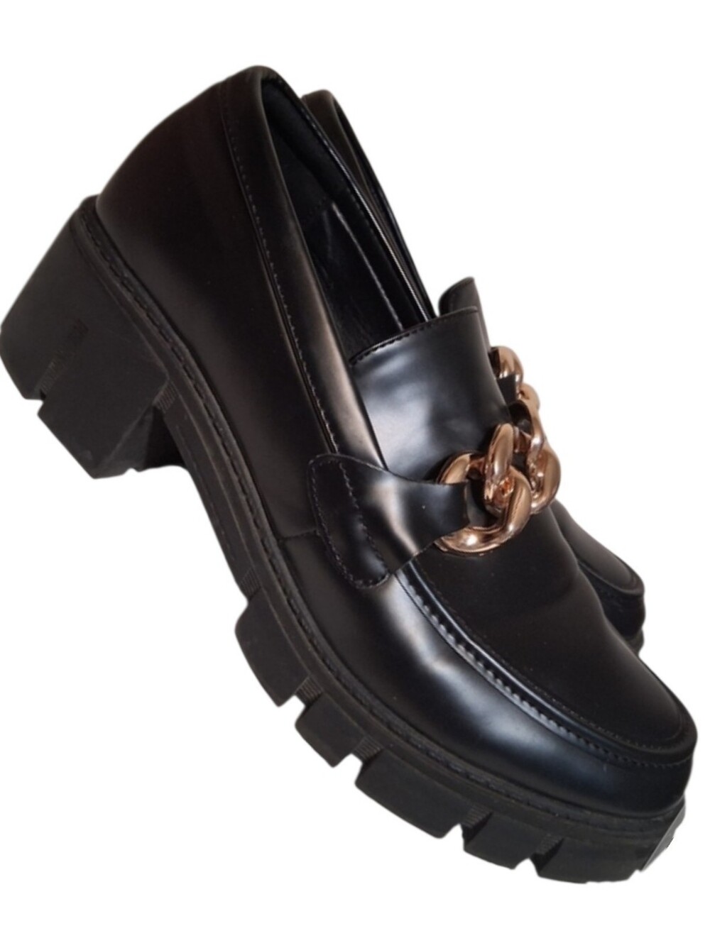 TINSTREE Black Chunky Platform Chain Loafers – Women’s Size 10